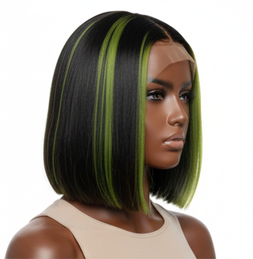 ɢʀᴇᴇɴ & ʙʟᴀᴄᴋ 2×6 ᴄʟᴏꜱᴜʀᴇ ʙᴏʙ ᴡɪɢ ꜱʜᴏʀᴛ ꜱᴛʀᴀɪɢʜᴛ