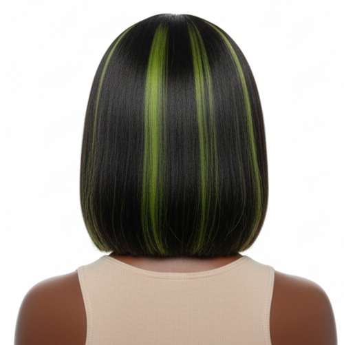 ɢʀᴇᴇɴ & ʙʟᴀᴄᴋ 2×6 ᴄʟᴏꜱᴜʀᴇ ʙᴏʙ ᴡɪɢ ꜱʜᴏʀᴛ ꜱᴛʀᴀɪɢʜᴛ