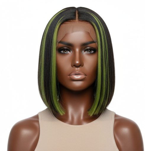 ɢʀᴇᴇɴ & ʙʟᴀᴄᴋ 2×6 ᴄʟᴏꜱᴜʀᴇ ʙᴏʙ ᴡɪɢ ꜱʜᴏʀᴛ ꜱᴛʀᴀɪɢʜᴛ