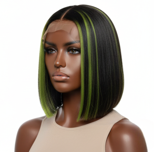 ɢʀᴇᴇɴ & ʙʟᴀᴄᴋ 2×6 ᴄʟᴏꜱᴜʀᴇ ʙᴏʙ ᴡɪɢ ꜱʜᴏʀᴛ ꜱᴛʀᴀɪɢʜᴛ