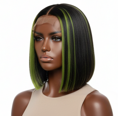 ɢʀᴇᴇɴ & ʙʟᴀᴄᴋ 2×6 ᴄʟᴏꜱᴜʀᴇ ʙᴏʙ ᴡɪɢ ꜱʜᴏʀᴛ ꜱᴛʀᴀɪɢʜᴛ